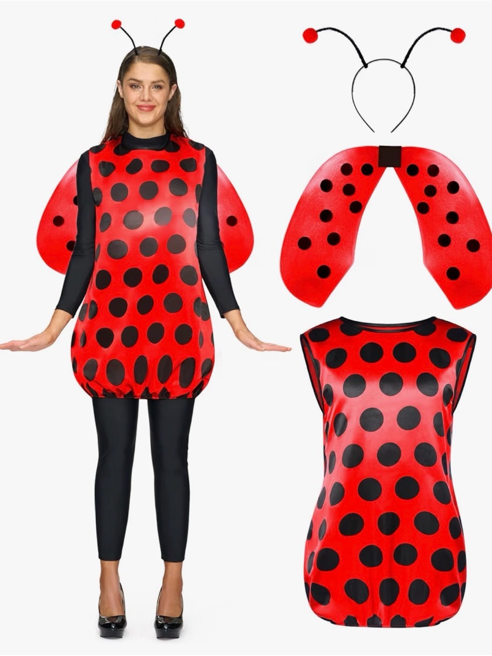 Ladybug Costume Women, Adult Size Large ,Halloween Costume with Ladybug Wing, No